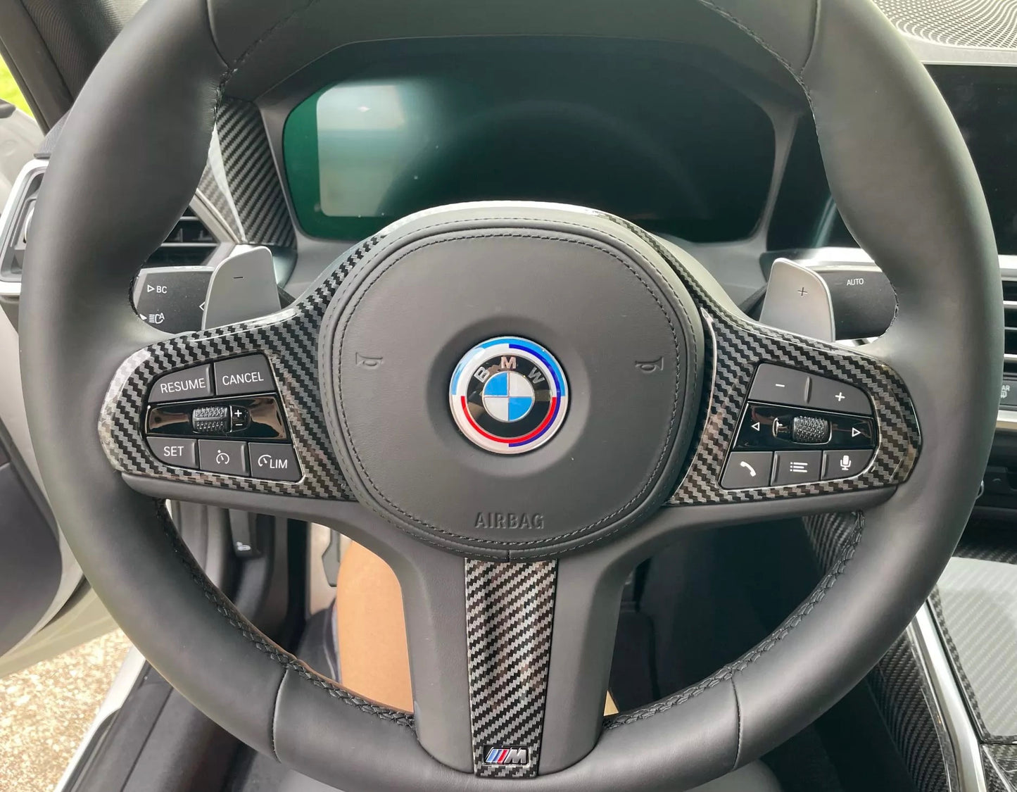 Carbon fibre effect steering wheel insert trims FOR BMW 5 series G30 G31 M sport 2017-2023