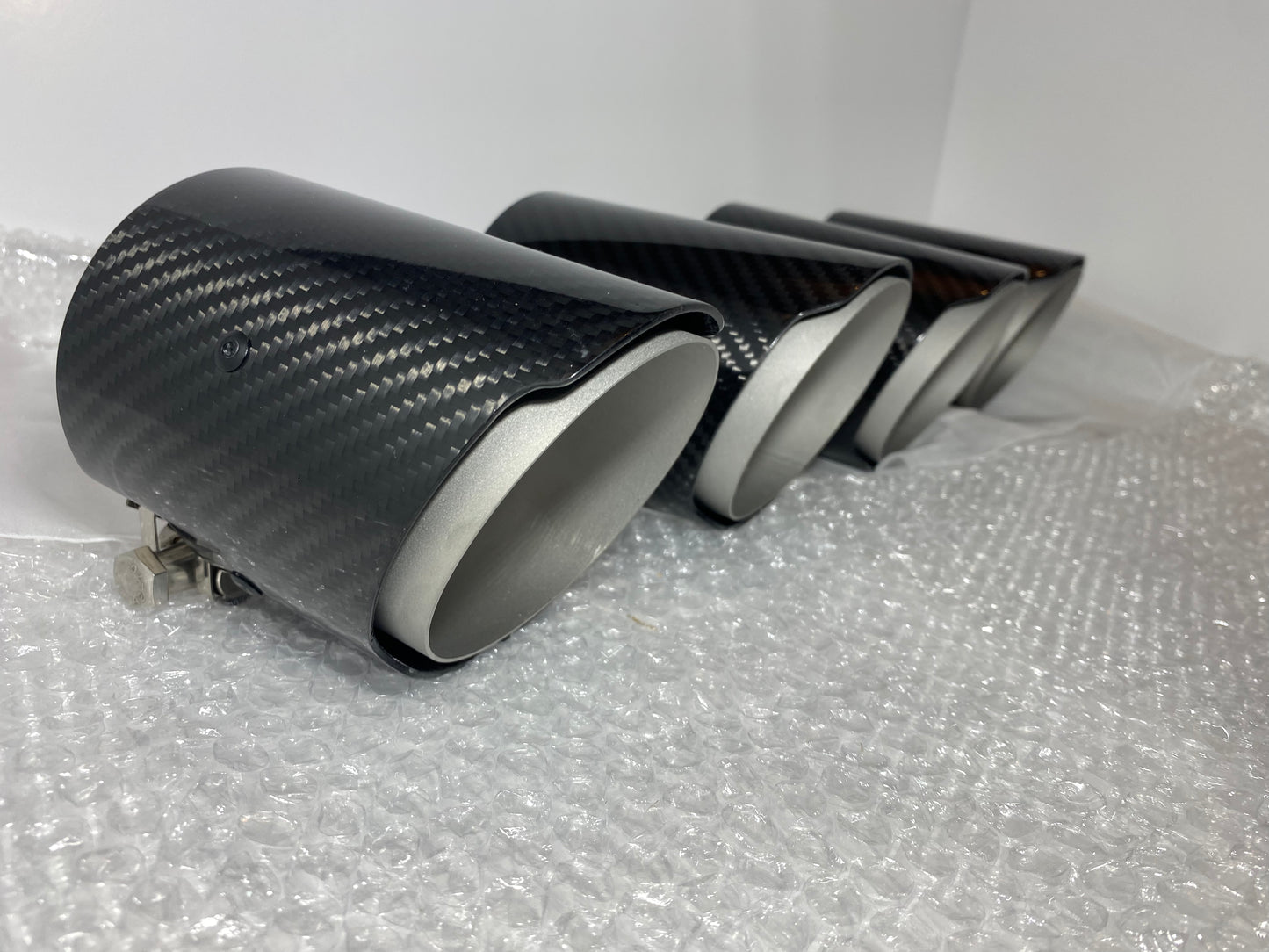 4x real carbon fibre & matte silver exhaust tips FOR BMW M2 F87 M3 F80 M4 F82 F83 70mm inlet