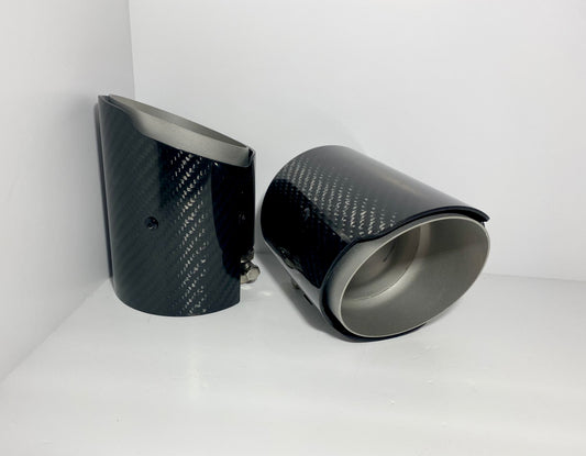 Carbon fibre and matte silver exhaust tips 60mm inlet for standard exhaust systems