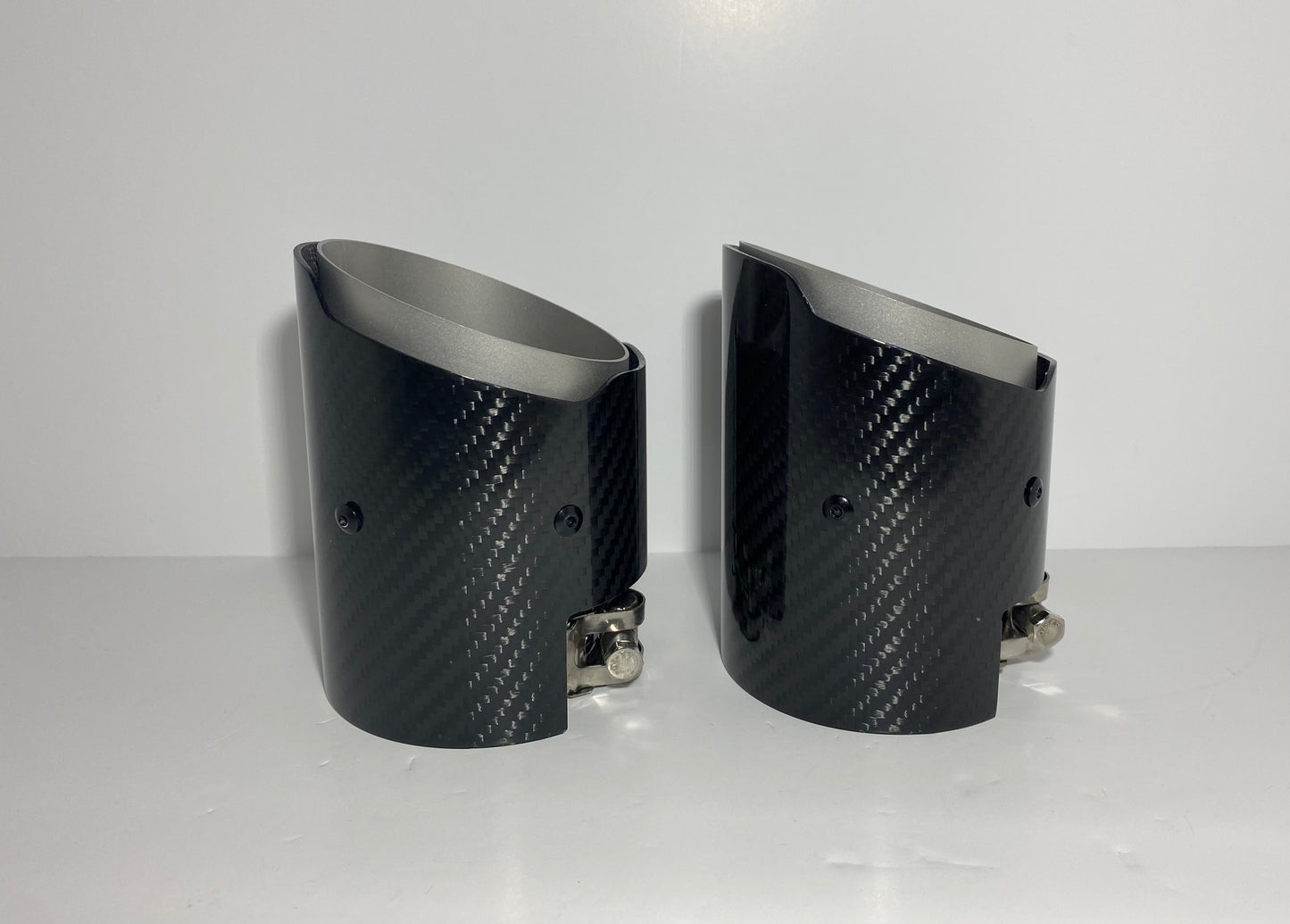 Carbon fibre and matte silver exhaust tips 60mm inlet for standard exhaust systems