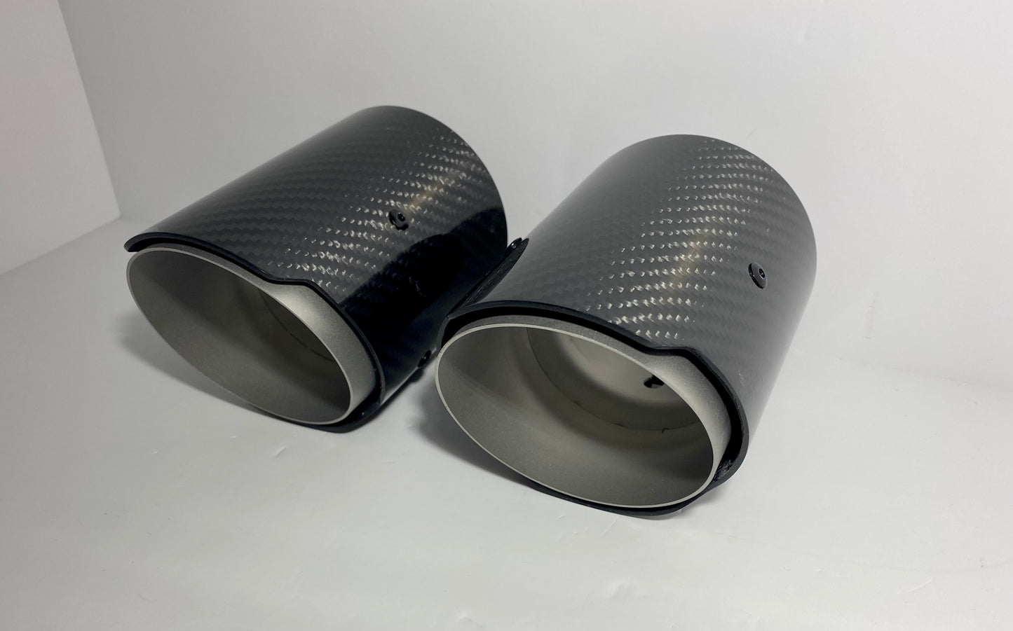 Carbon fibre and matte silver exhaust tips 60mm inlet for standard exhaust systems