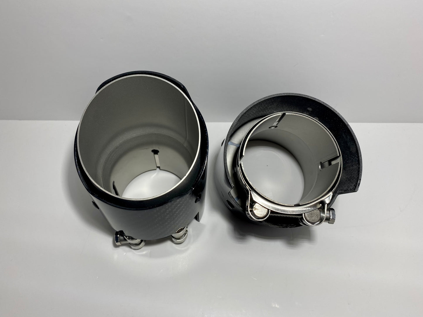 Carbon fibre and matte silver exhaust tips 60mm inlet for standard exhaust systems